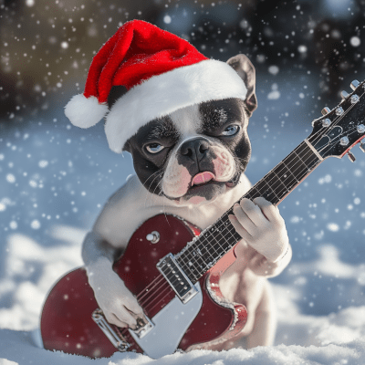 Boston Terrier Playing Guitar