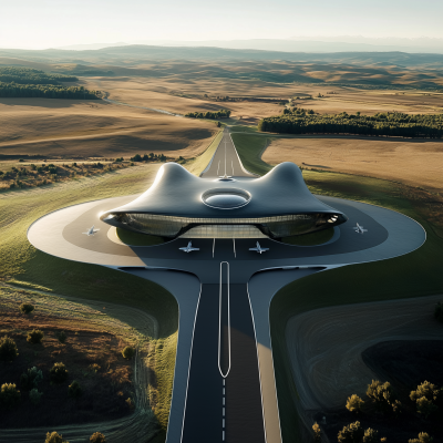 Hyperrealistic Spaceport in the Countryside