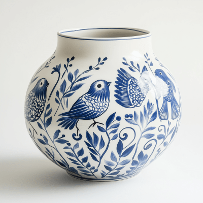 Blue and White Folk Art Birds