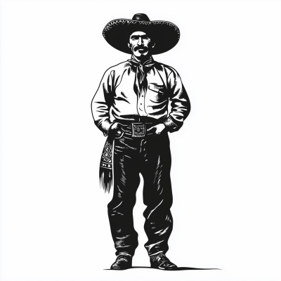 Black and White Silhouette of a Mexican Man