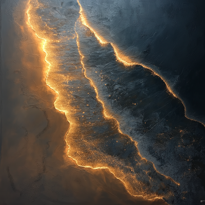 Golden Waves at Night