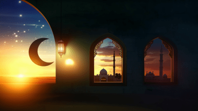 Teal Green Minimalist Wall with Mosque View