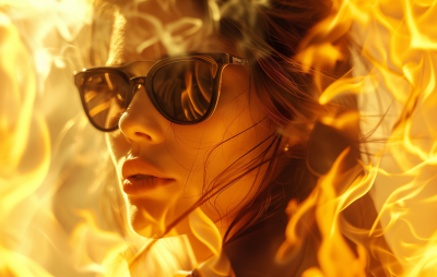 Woman with Sunglasses and Flames