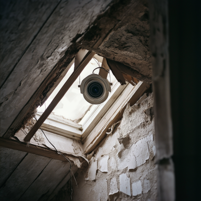 Vintage Security Camera in Attic