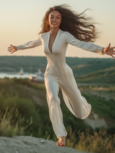 Floating Muscular Woman