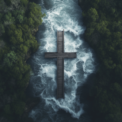 Wooden Cross Bridge Over River