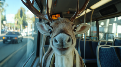 Smiling Reindeer on a Bus