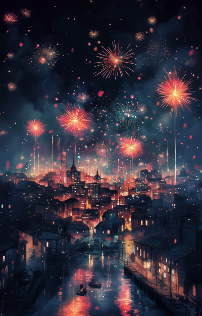 Fireworks Over City