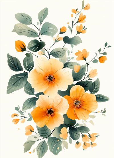 Gzhel Style Floral Illustration