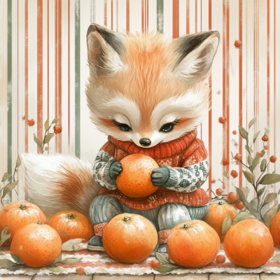 Cute Fox Cub Celebrating New Year