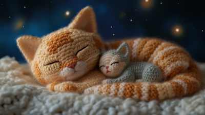 Crochet Cat and Kitten Under the Stars