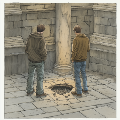 Men Inspecting Stone Pavement