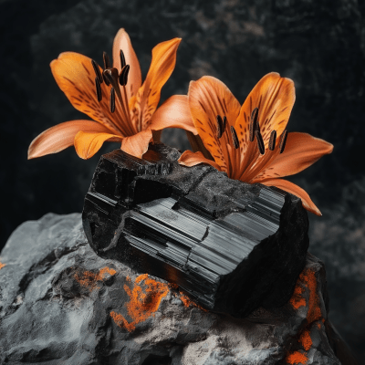 Black Tourmaline with Tiger Lily