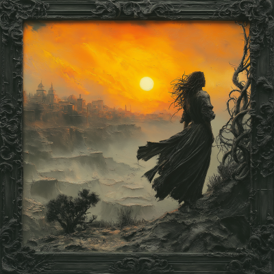 Ethereal Woman Overlooking Abstract Landscape