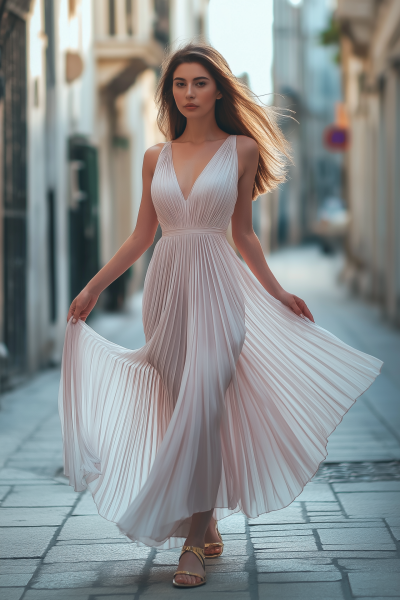 Elegant Woman in Pastel Dress