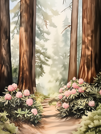 Watercolor Trail Through Redwoods