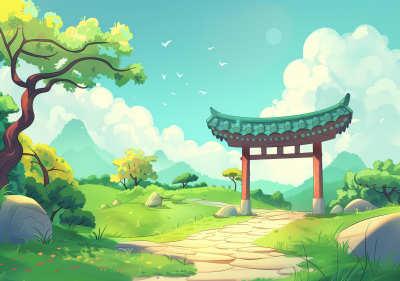 Cartoon Landscape with Path