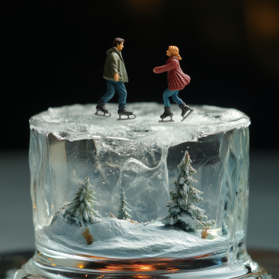 Couple Ice Skating on Martini Glass