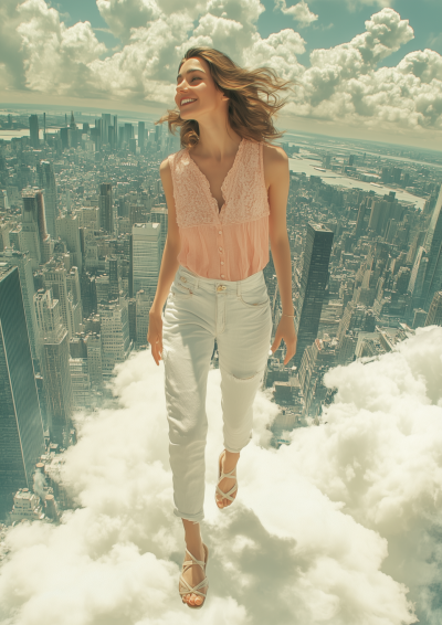 Woman Walking on Clouds