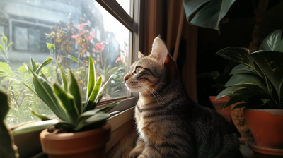 Cute Tabby Looking Through the Window