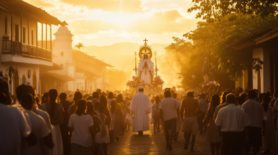 Catholic Procession at Sunrise