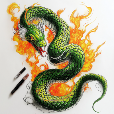 Chinese Style Green Snake with Fire