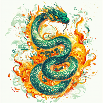 Chinese Style Green Snake with Fire