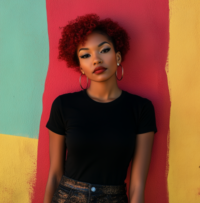African American Woman in Black Tee