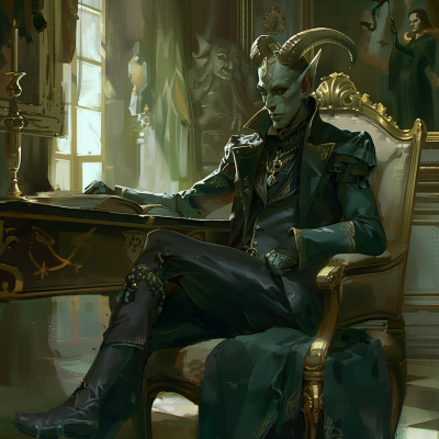 Tiefling Noble at Desk