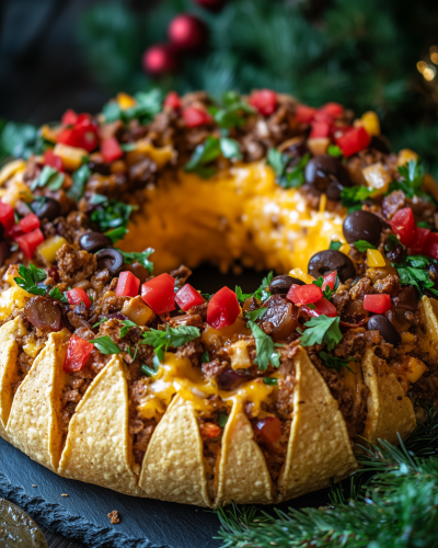 Festive Taco Cheese Ball Wreath