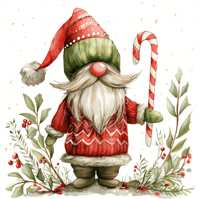 Watercolor Christmas Gnome