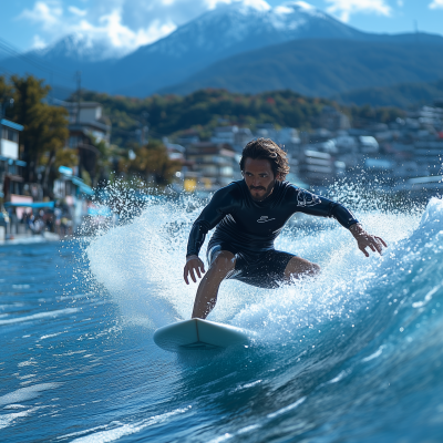Japanese Man Wake Surfing