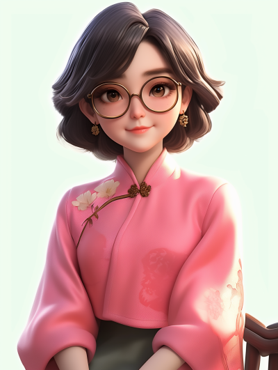 Cartoon Girl in Pink Outfit