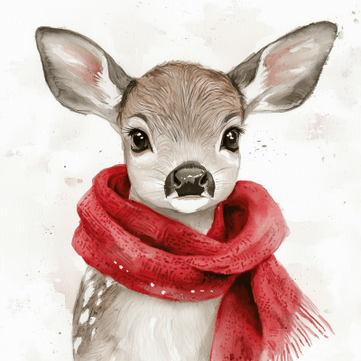 Watercolor Deer with Scarf