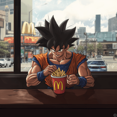 Ultra Instinct Goku Enjoying a Meal