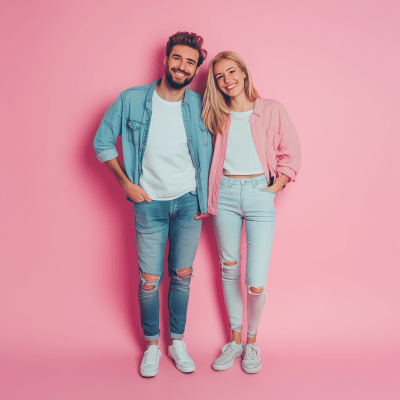 Happy Young Couple in Studio