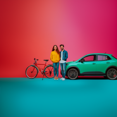 Young Couple with Vehicles