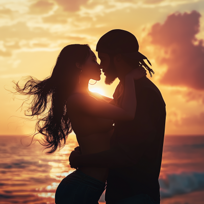 Silhouette Kiss at Sunset