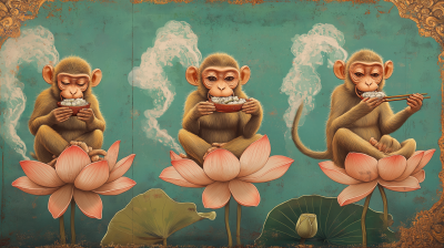 Heavenly Monkeys Eating Sushi