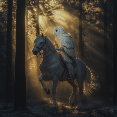 Owl Riding a Horse in the Forest