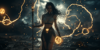 Young Sorceress in Wasteland
