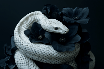 White Snake and Black Flowers