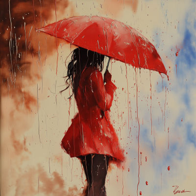 Woman in Red with Umbrella