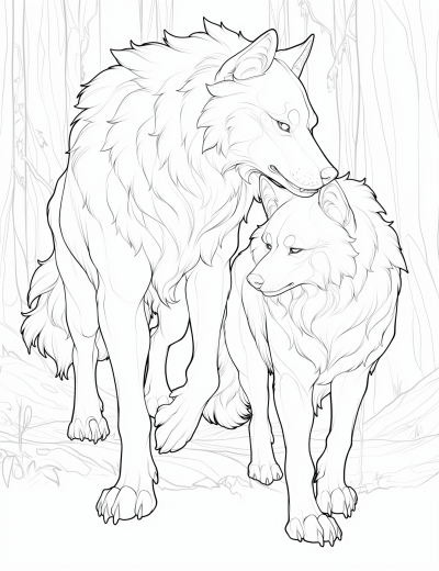 Fantasy Wolf Scene Coloring Page