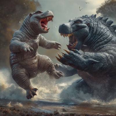 Giant Baby Hippo vs Godzilla