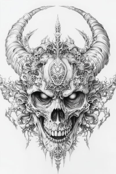 Intricate Demon Skull Drawing