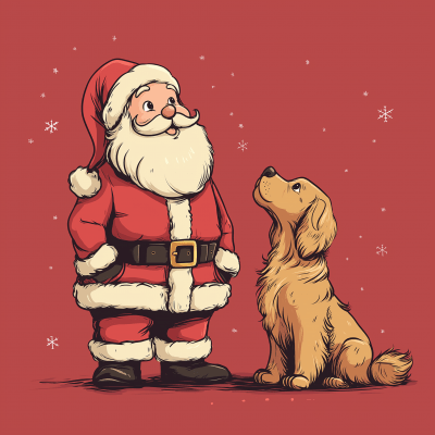 Santa and Golden Retriever