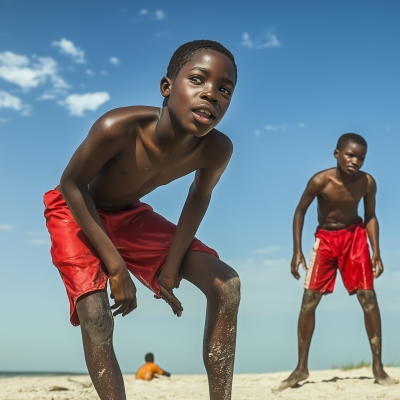 Boys Playing Beach Cricket