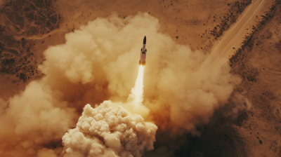 Rocket Launch Above Smoky Landscape