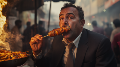 Man Eating Hot Kebab in India